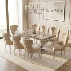 Ariel Beige 180cm Marble Dining Set — Valentino Mink Chairs