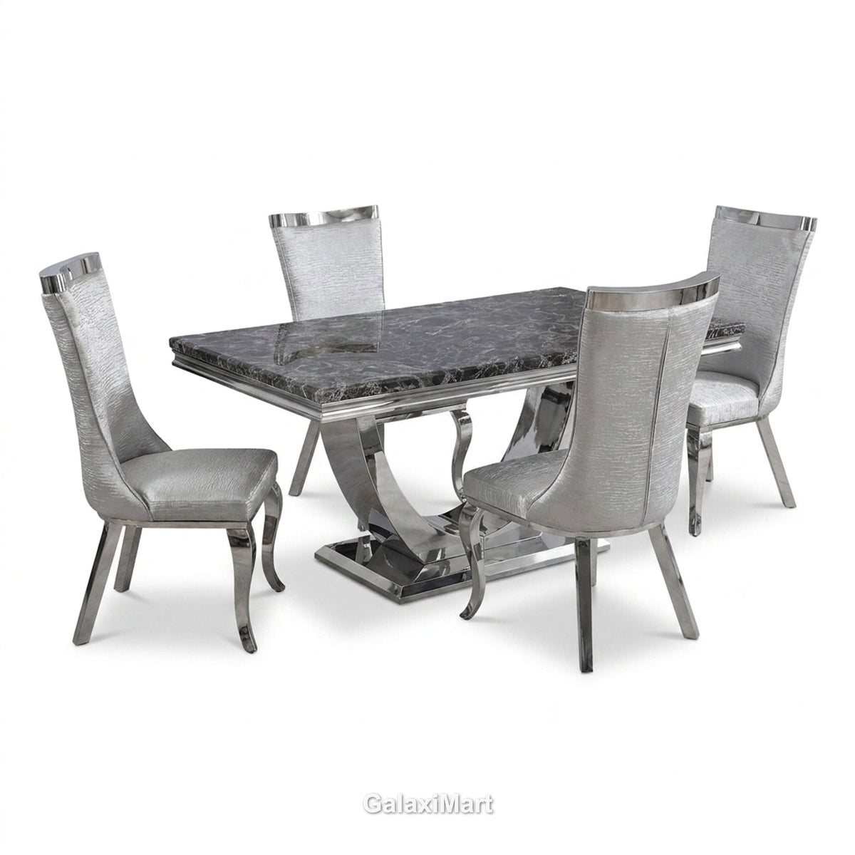 Ariel 180cm Black Marble Dining Set — Silver Miami Chairs