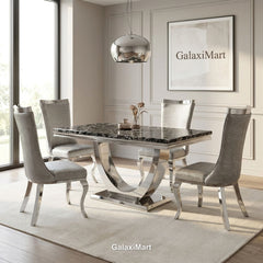 Ariel 150cm Black Marble Dining Set — Silver Miami Chairs