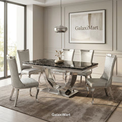 Ariel 150cm Black Marble Dining Set — Silver Miami Chairs