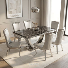 Ariel 150cm Black Marble Dining Set — Silver Miami Chairs