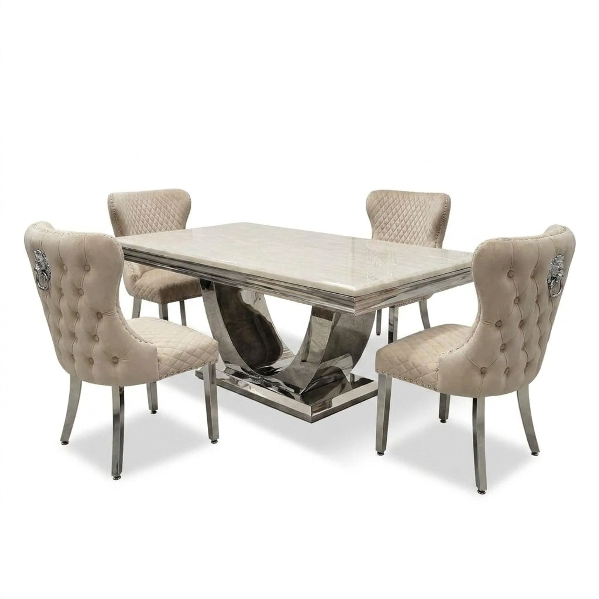 Ariel Cream 200cm Marble Dining Set — Valentino Mink Chairs