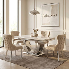 Ariel Cream 150cm Marble Dining Set — Valentino Mink Chairs
