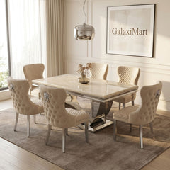 Ariel Cream 180cm Marble Dining Set — Valentino Mink Chairs