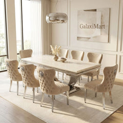 Ariel Cream 180cm Marble Dining Set — Valentino Mink Chairs