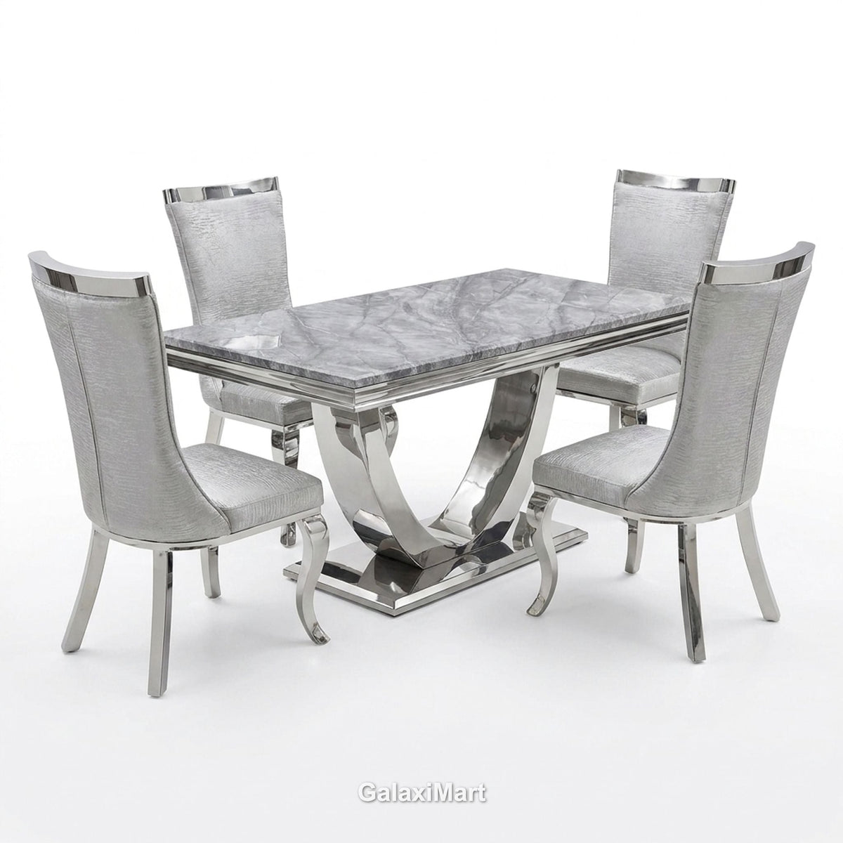 Ariel 150cm Grey Marble Dining Set — Silver Miami Chairs