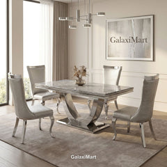 Ariel 180cm Grey Marble Dining Set — Silver Miami Chairs