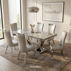 Ariel 180cm Grey Marble Dining Set — Silver Miami Chairs