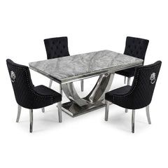 Ariel Grey 200cm Marble Dining Set — Valentino Velvet Chairs