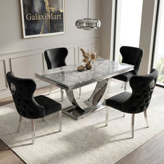 Ariel Grey 200cm Marble Dining Set — Valentino Velvet Chairs