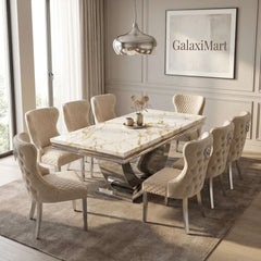 Ariel White & Gold 150cm Marble Dining Set — Valentino Mink Chairs