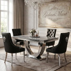 Ariel Grey Marble Dining Table with Majestic PU Dining Chairs