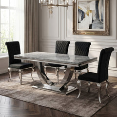 Ariel Grey Marble Dining Table with Nicole PU Leather Dining Chairs