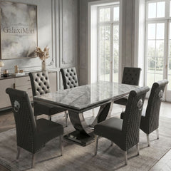 Ariel Grey Marble Dining Table with Sofia PU Leather Dining Chairs