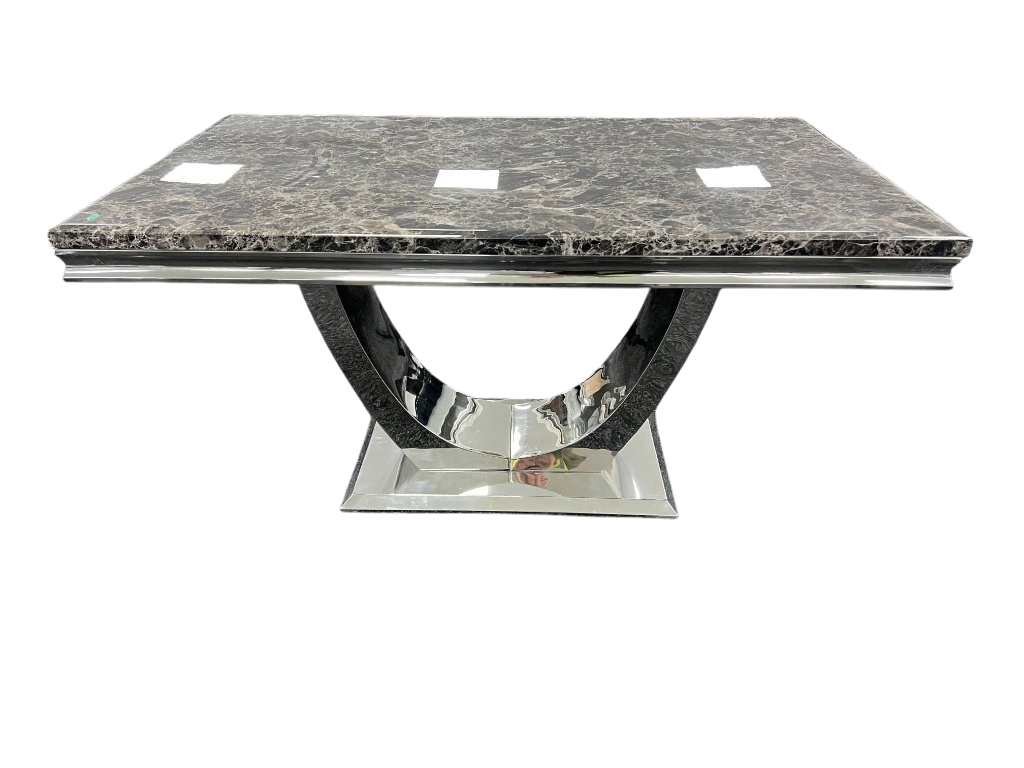 Ariel Grey Marble Dining Table with Majestic PU Dining Chairs