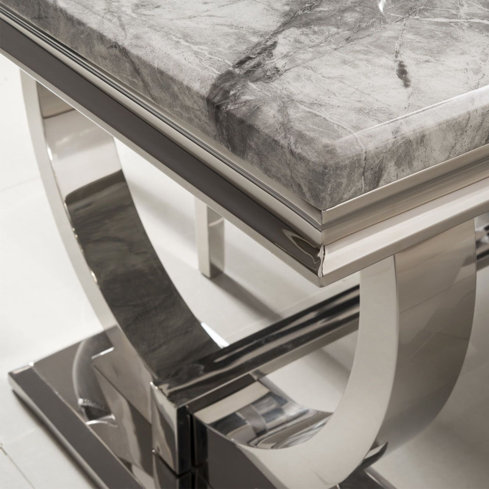 Ariaana 150cm + 180cm + 200cm White Marble Dining Table With Majestic Lion Knocker Black Velvet Dining Chairs