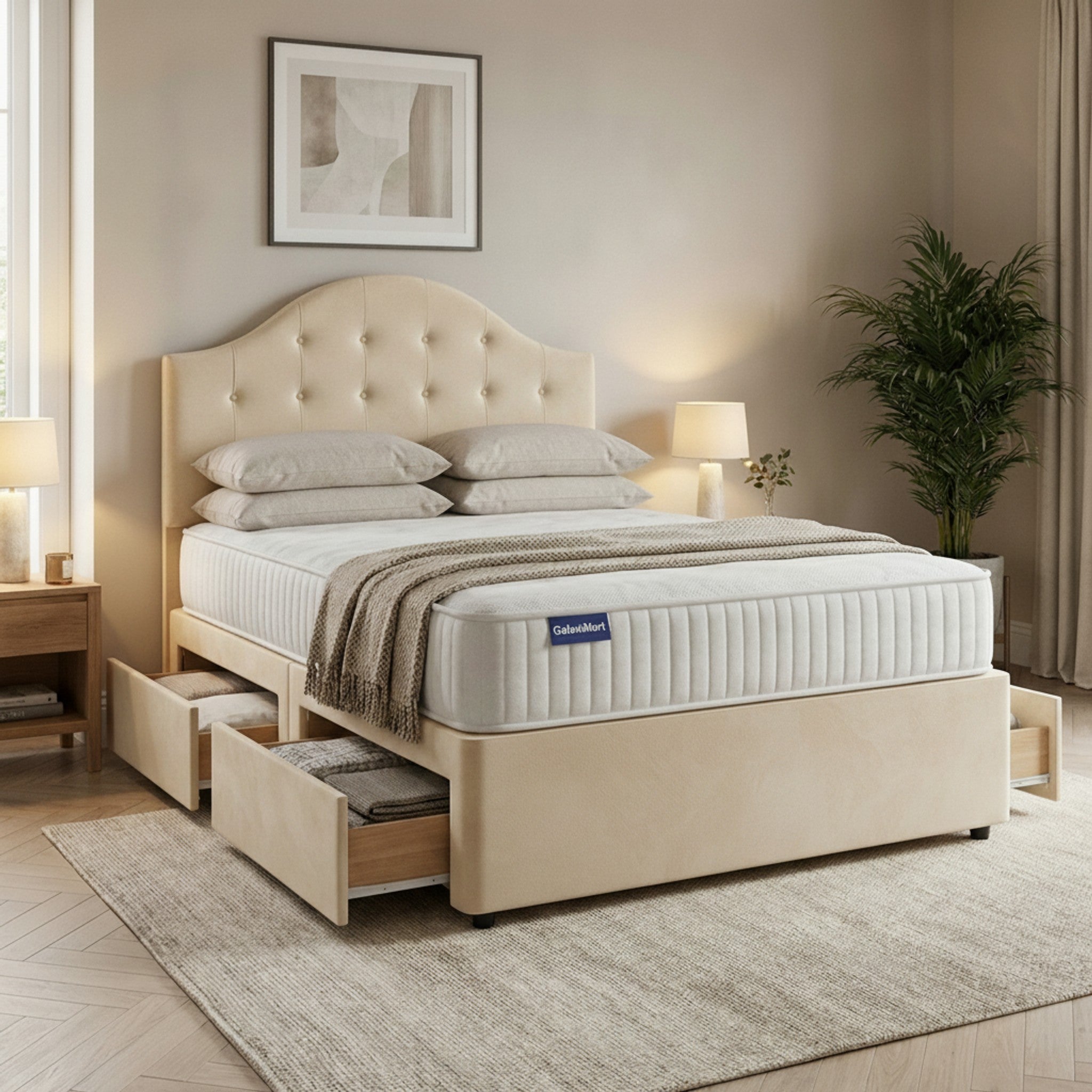 Artisan Divan Bed with Storage | Single, Double & King Size | 25 Fabric Colours