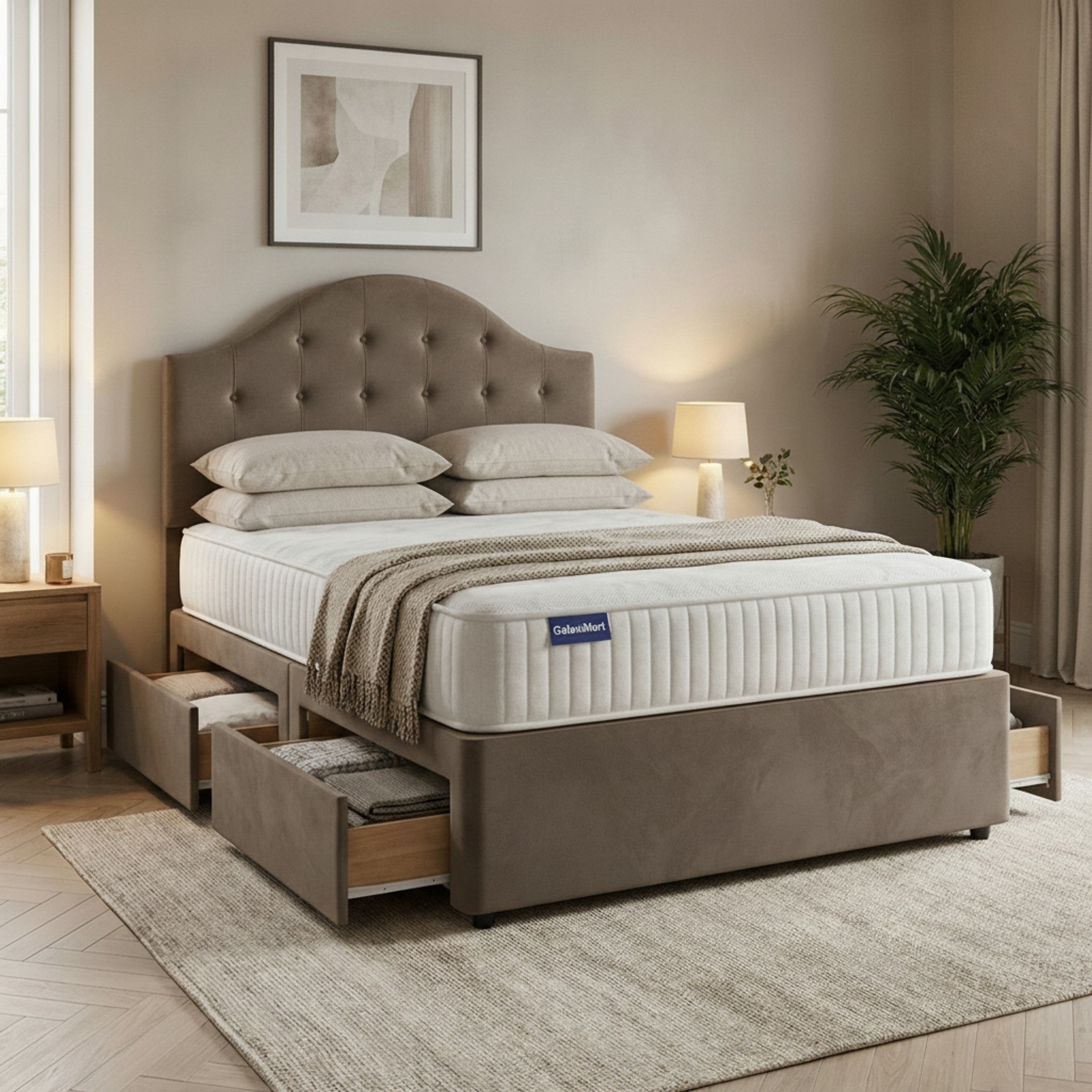 Artisan Divan Bed with Storage | Single, Double & King Size | 25 Fabric Colours