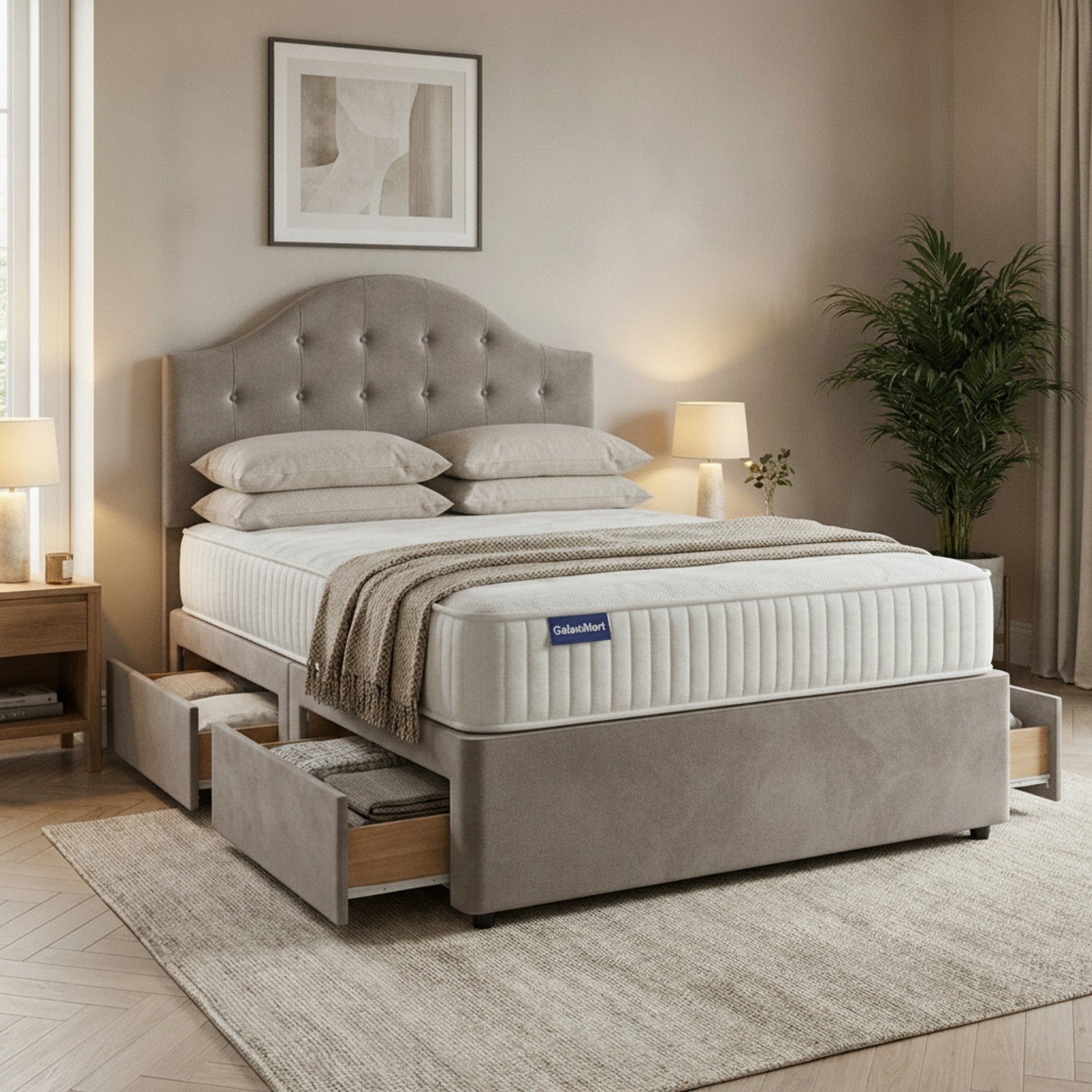 Artisan Divan Bed with Storage | Single, Double & King Size | 25 Fabric Colours