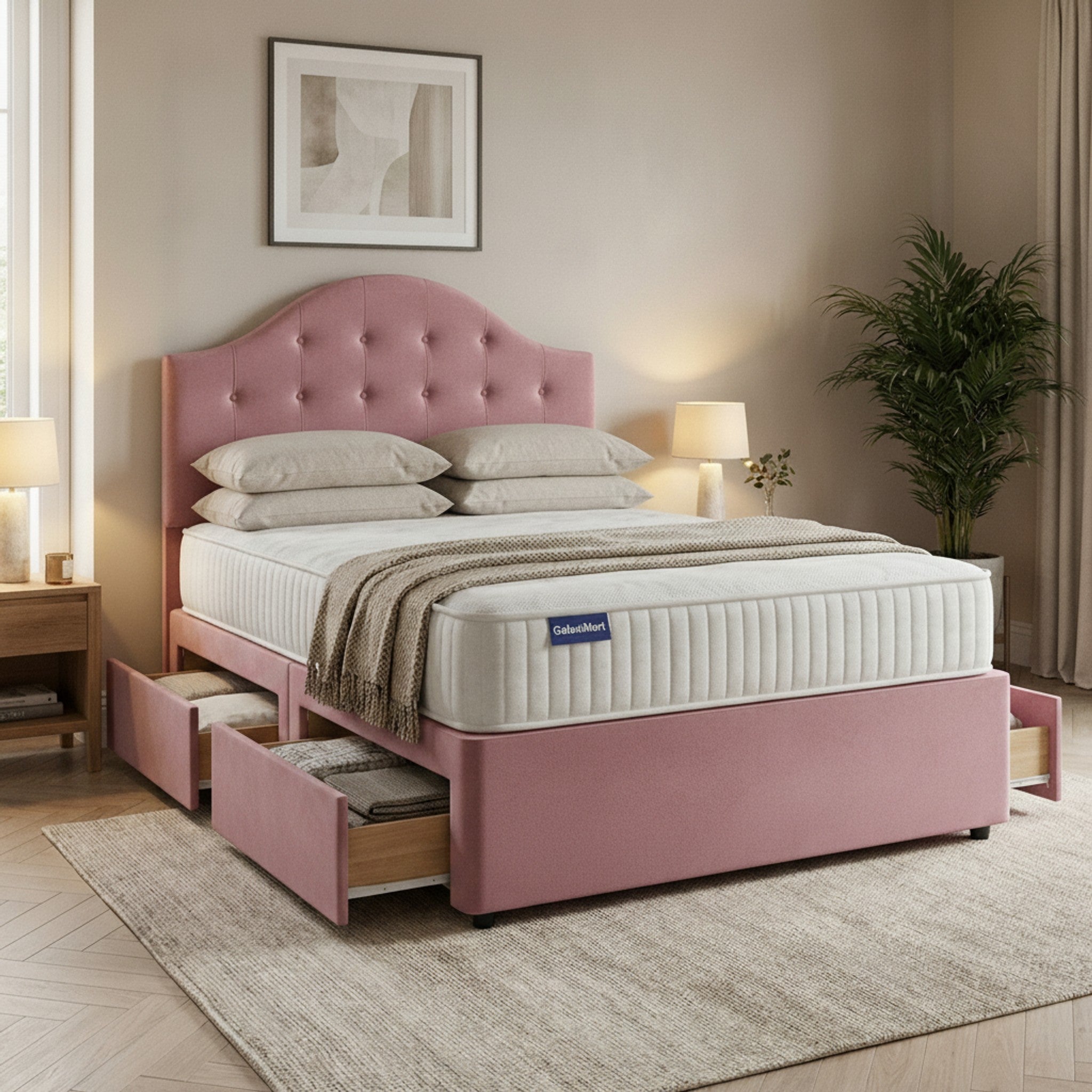 Artisan Divan Bed with Storage | Single, Double & King Size | 25 Fabric Colours