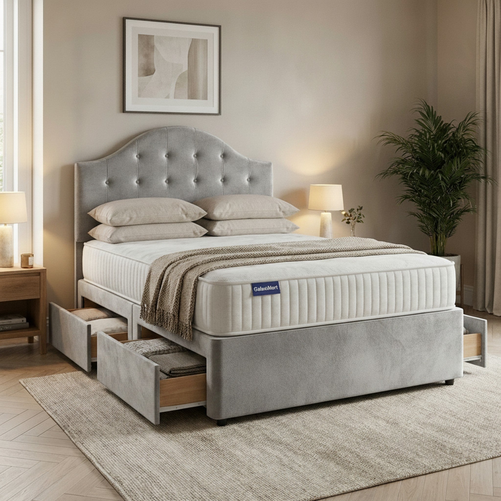 Artisan Divan Bed with Storage | Single, Double & King Size | 25 Fabric Colours