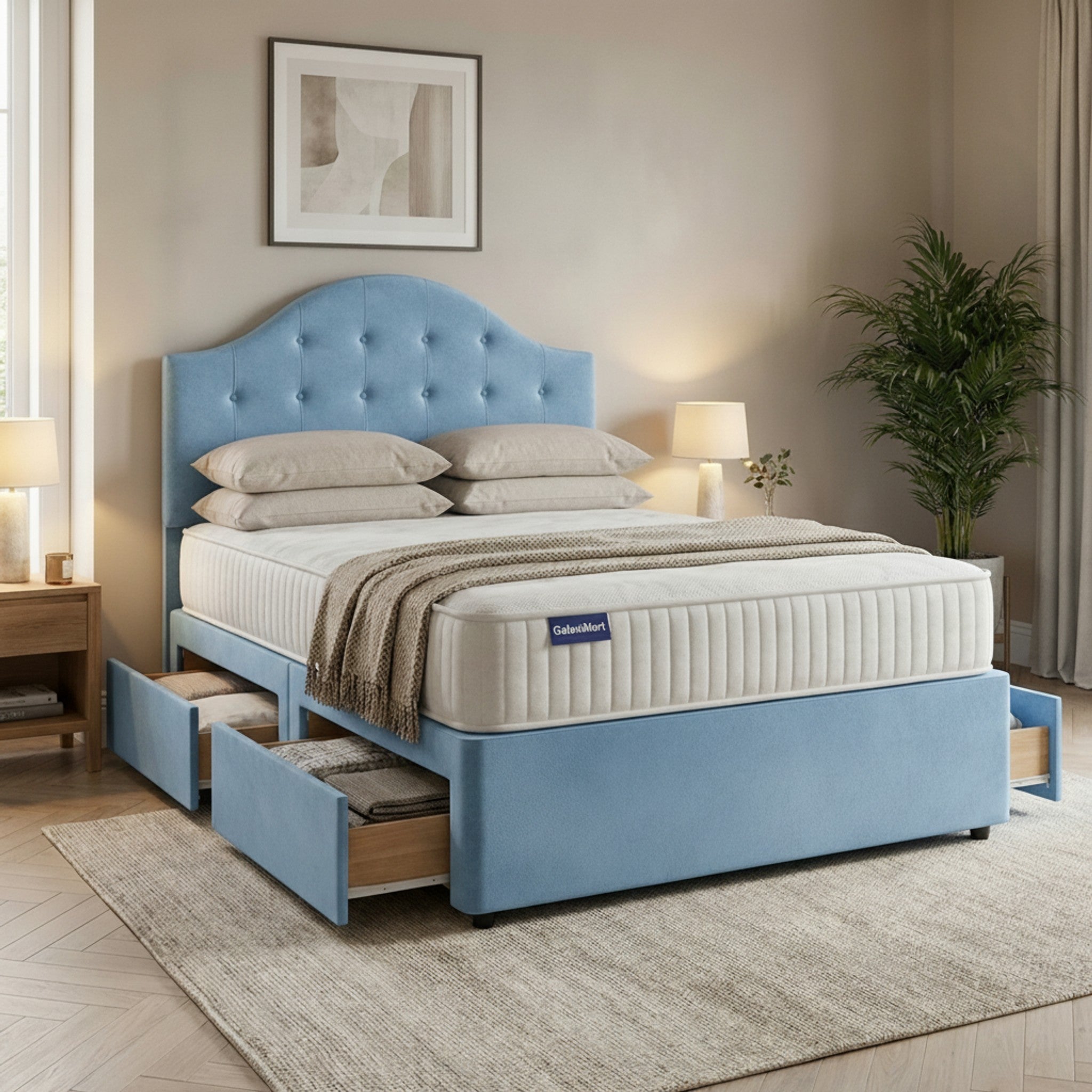 Artisan Divan Bed with Storage | Single, Double & King Size | 25 Fabric Colours