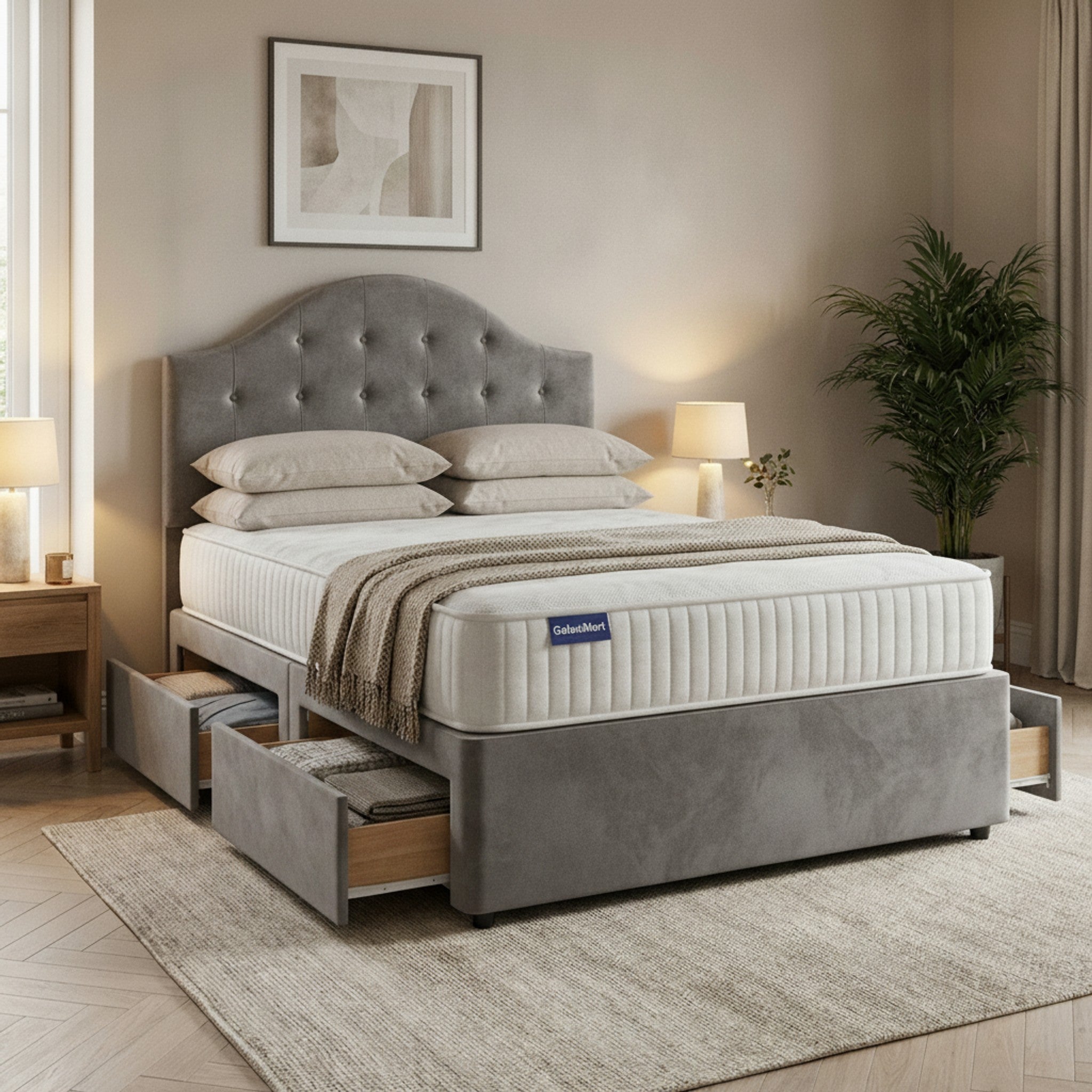 Artisan Divan Bed with Storage | Single, Double & King Size | 25 Fabric Colours