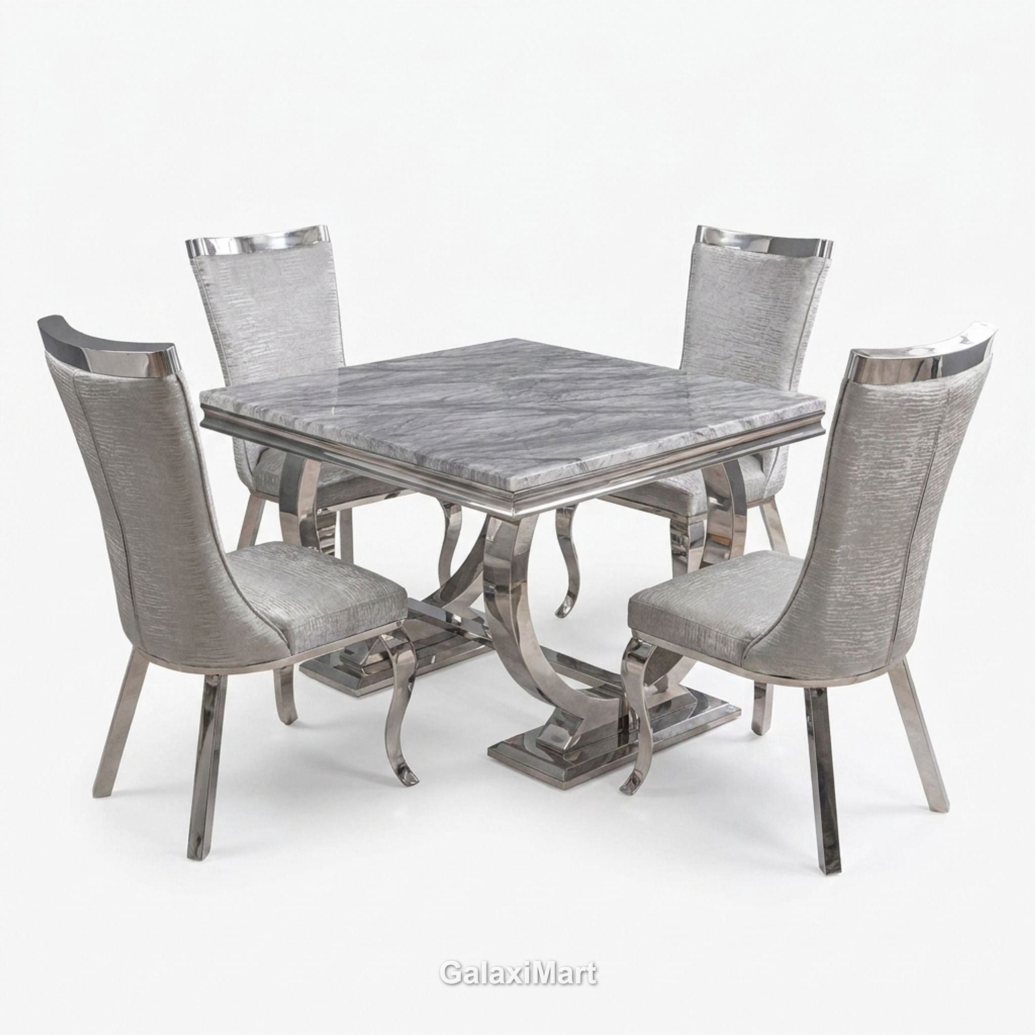 Ariana 200cm Grey Marble Dining Set — Silver Miami Chairs