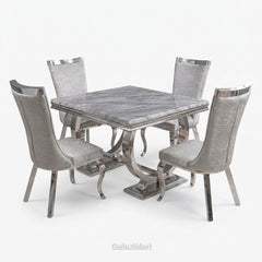 Ariana 150cm Grey Marble Dining Set — Silver Miami Chairs