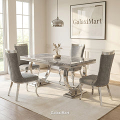 Ariana 150cm Grey Marble Dining Set — Silver Miami Chairs