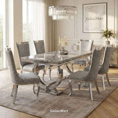 Ariana 180cm Grey Marble Dining Set — Silver Miami Chairs