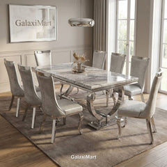 Ariana 150cm Grey Marble Dining Set — Silver Miami Chairs