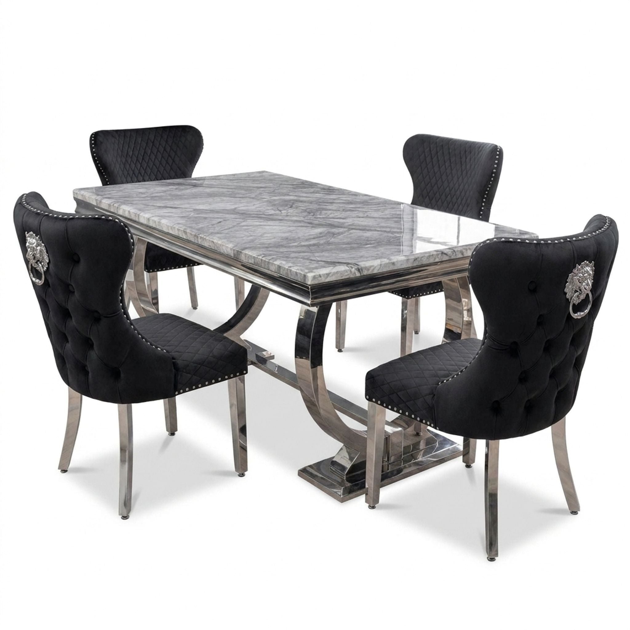 Ariana Grey 150cm Marble Dining Set — Valentino Velvet Chairs