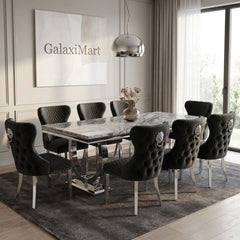 Ariana Grey 150cm Marble Dining Set — Valentino Velvet Chairs