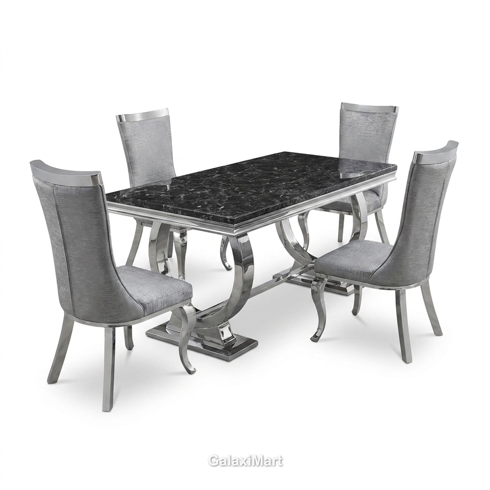 Ariana 200cm Black Marble Dining Set — Silver Miami Chairs