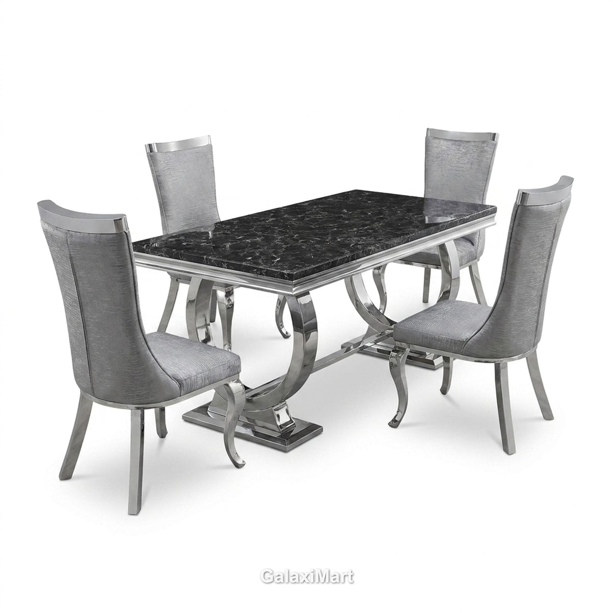 Ariana 150cm Black Marble Dining Set — Silver Miami Chairs