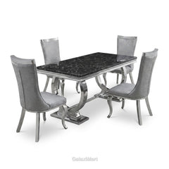 Ariana 150cm Black Marble Dining Set — Silver Miami Chairs