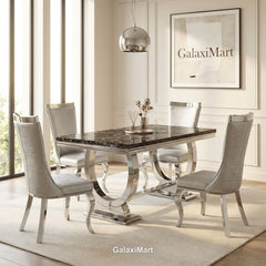 Ariana 150cm Black Marble Dining Set — Silver Miami Chairs
