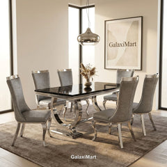 Ariana 200cm Black Marble Dining Set — Silver Miami Chairs
