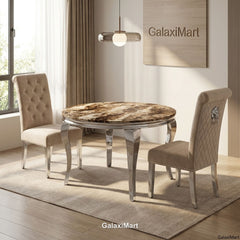 130cm Round Beige Dining Table Set with Mink Chairs