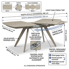 Cambridge Sintered Stone Extendable Dining Table Beige with Constance Beige Swivel Dining Chairs | GalaxiMart