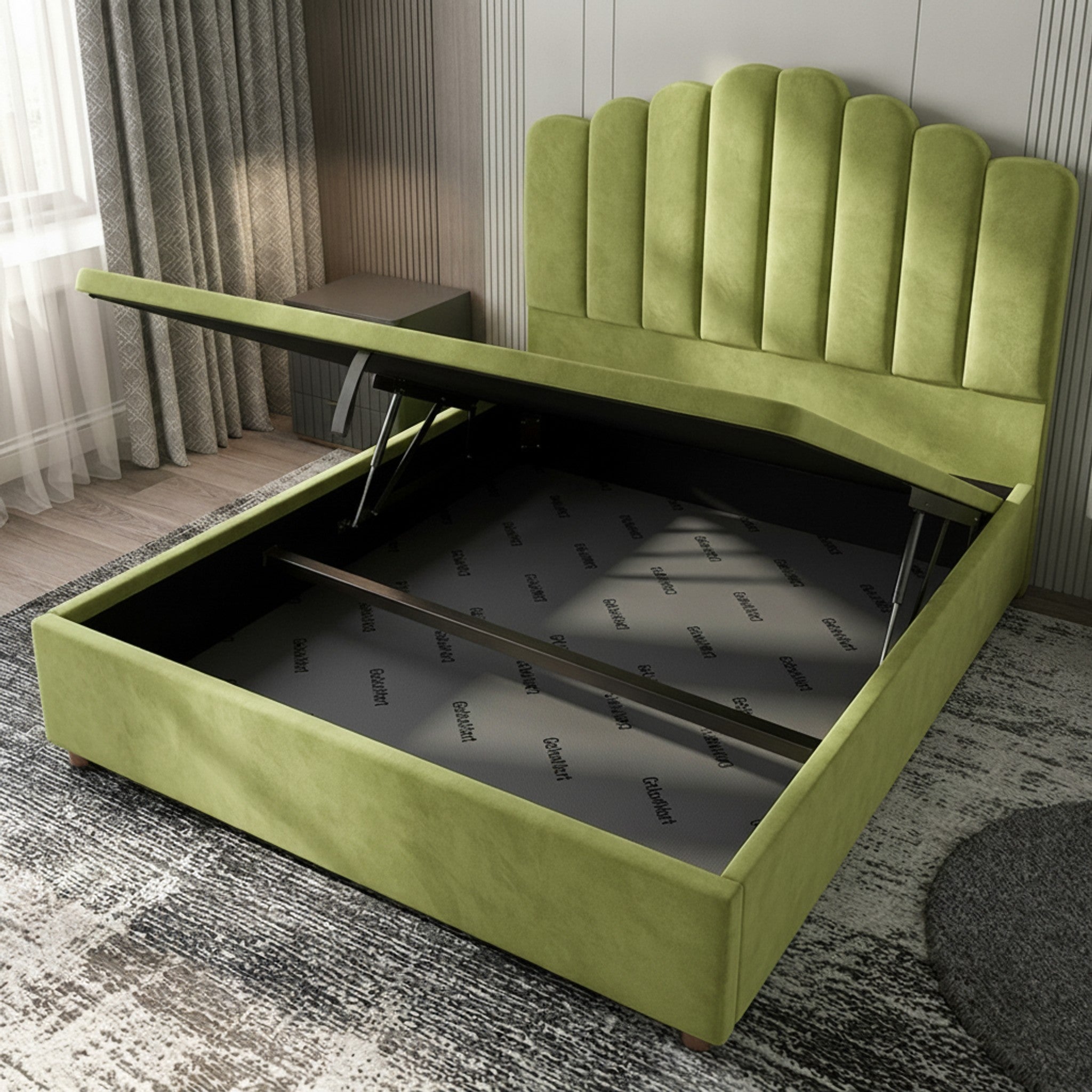 Berkshire Lime Ottoman Bed - Gas-Lift Storage & Style