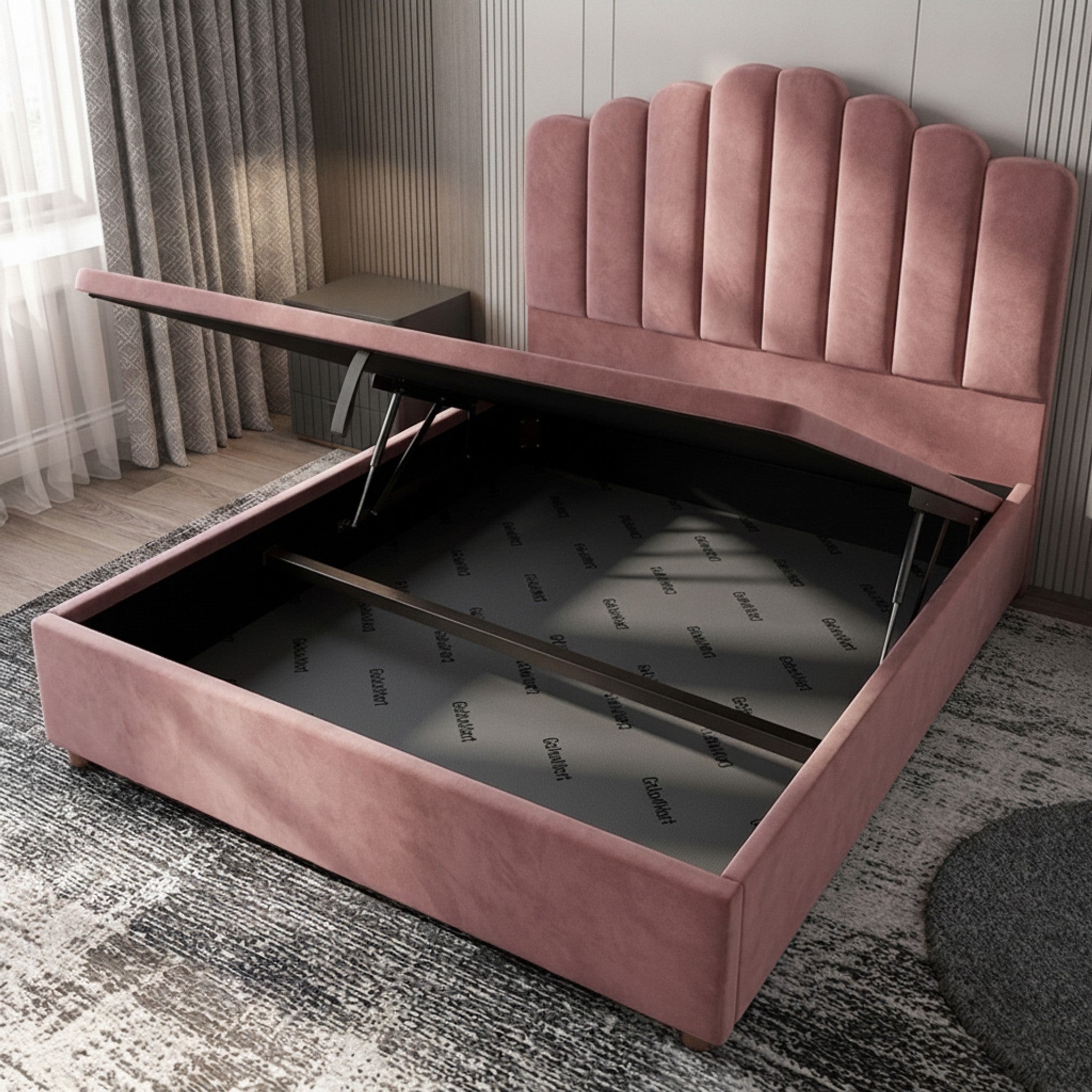 Cerise Berkshire Ottoman Bed - Gas-Lift Storage