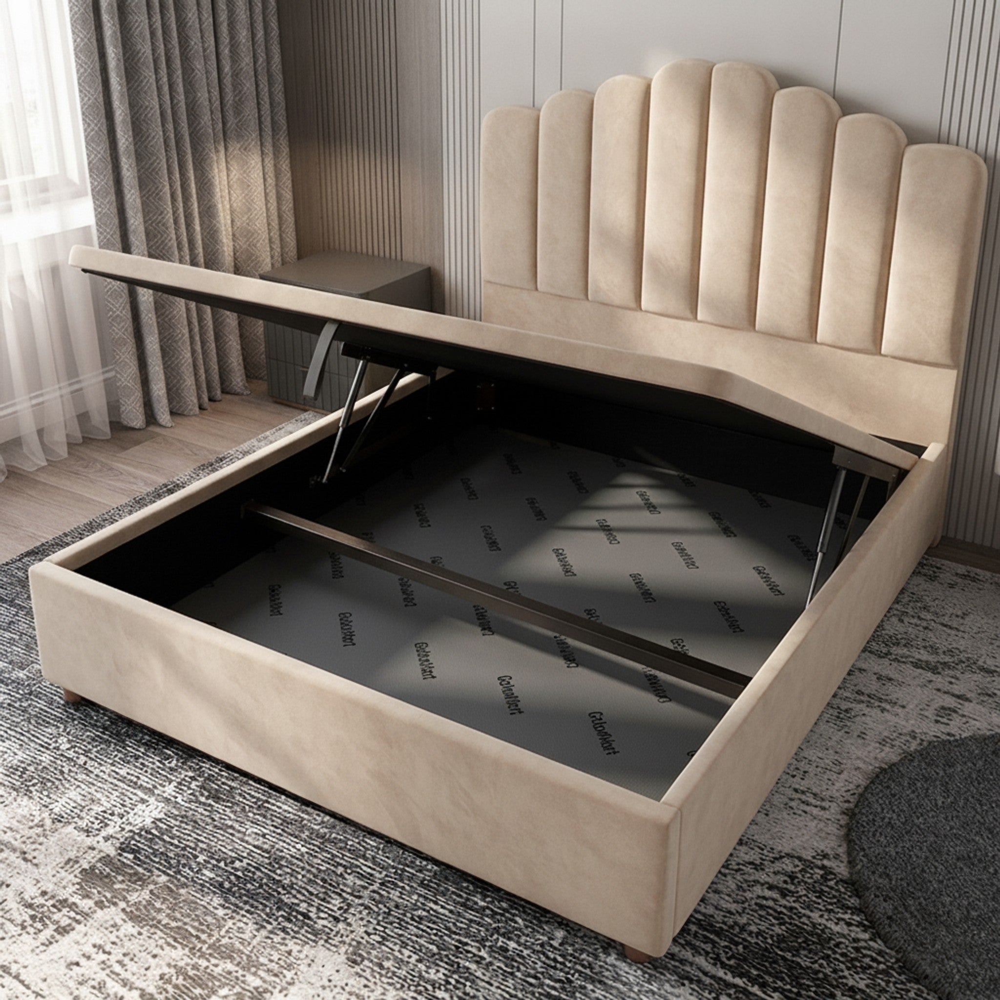 Cream Berkshire Ottoman Bed with Gas-Lift Storage