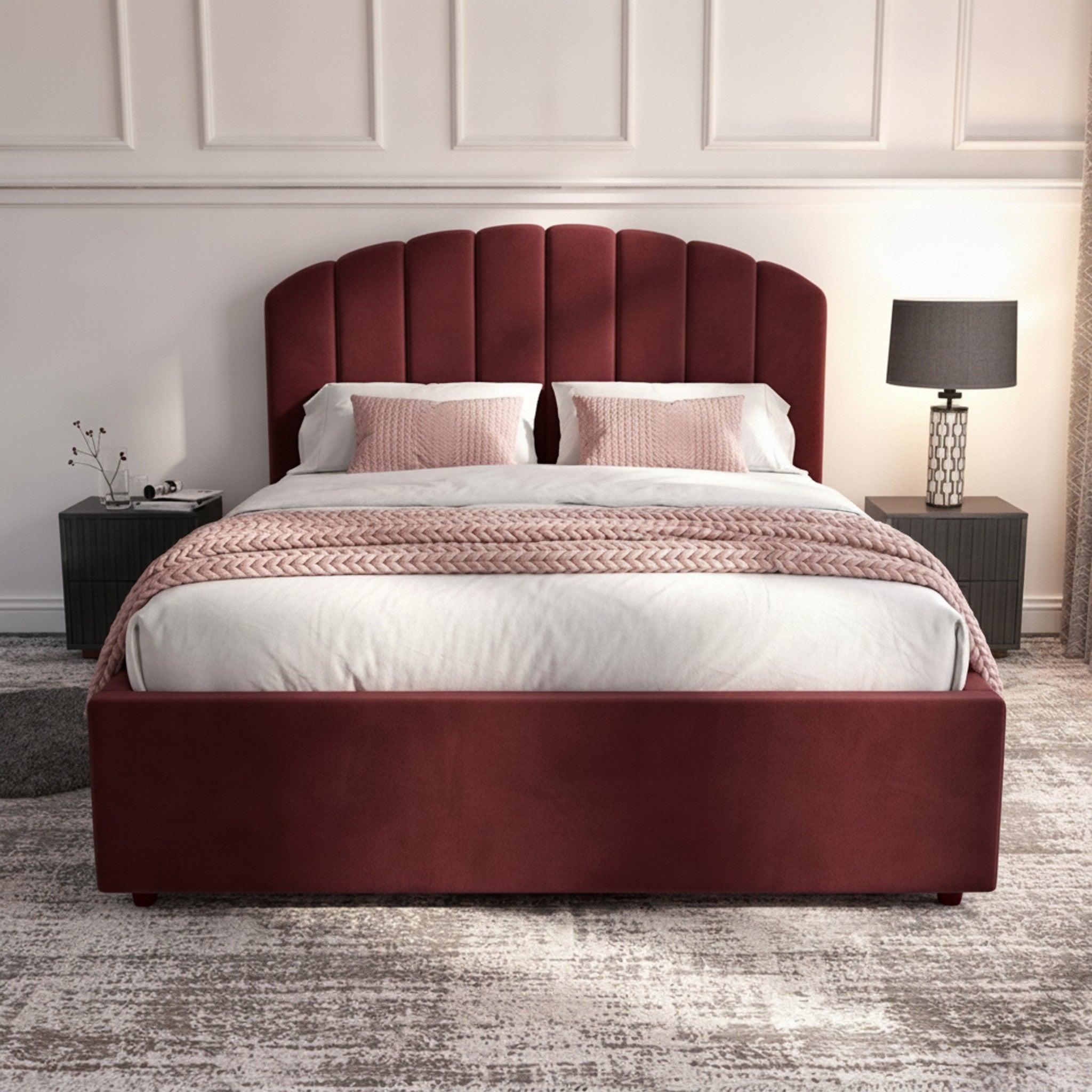 Claret Berkshire Ottoman Bed with Gas-Lift Storage