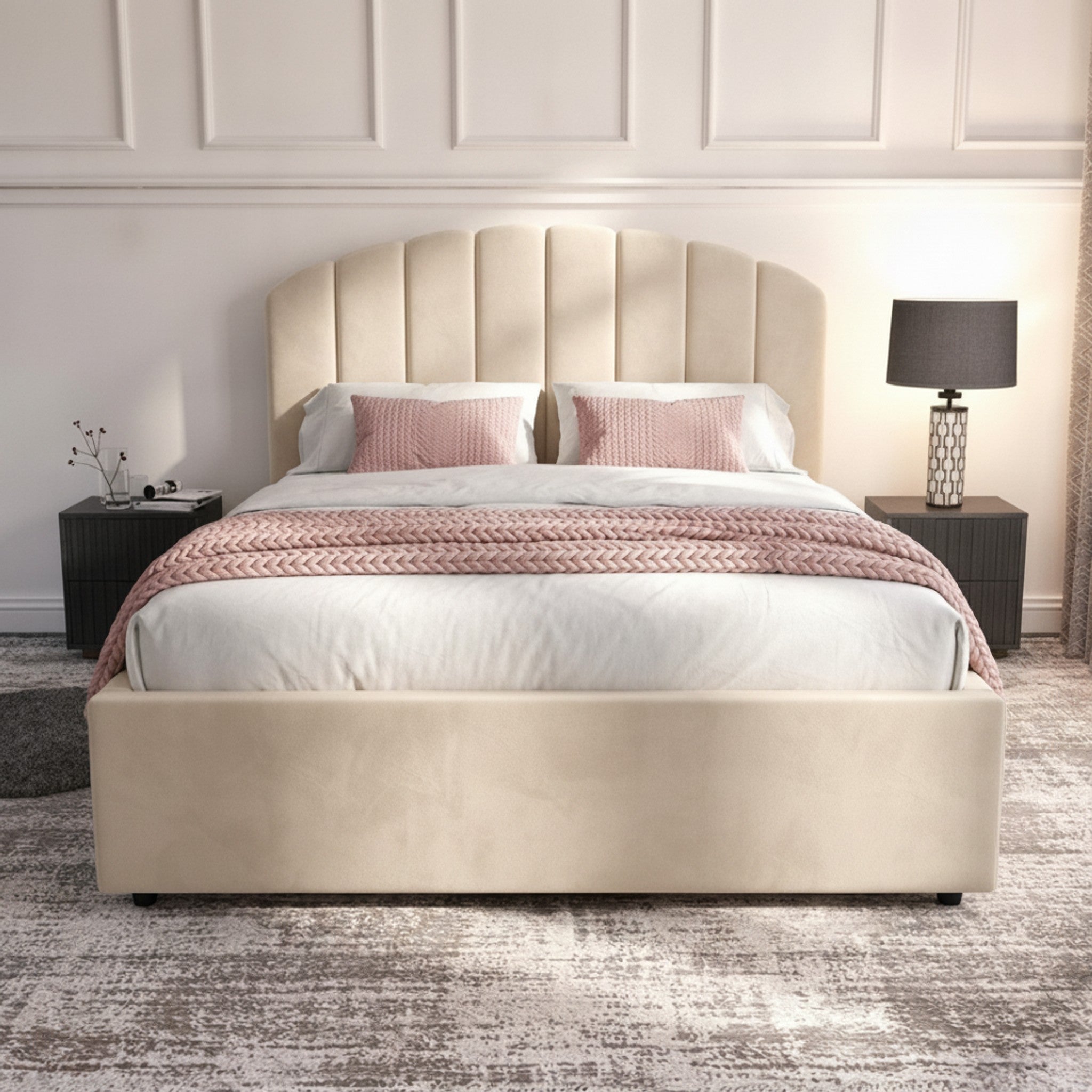 Cream Berkshire Ottoman Bed with Gas-Lift Storage