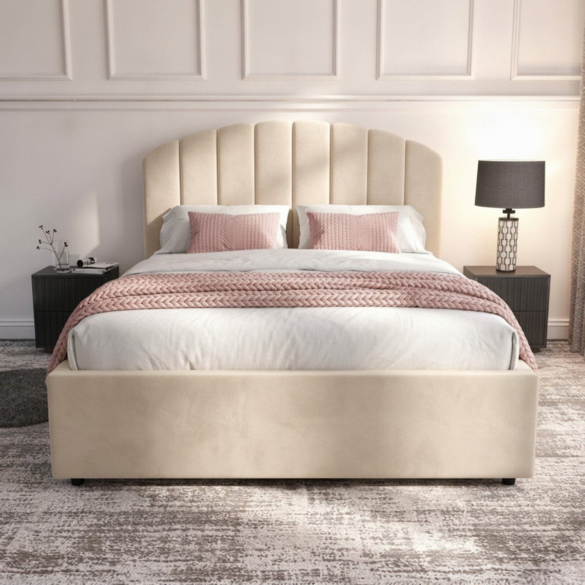 Cream Berkshire Ottoman Bed with Gas-Lift Storage
