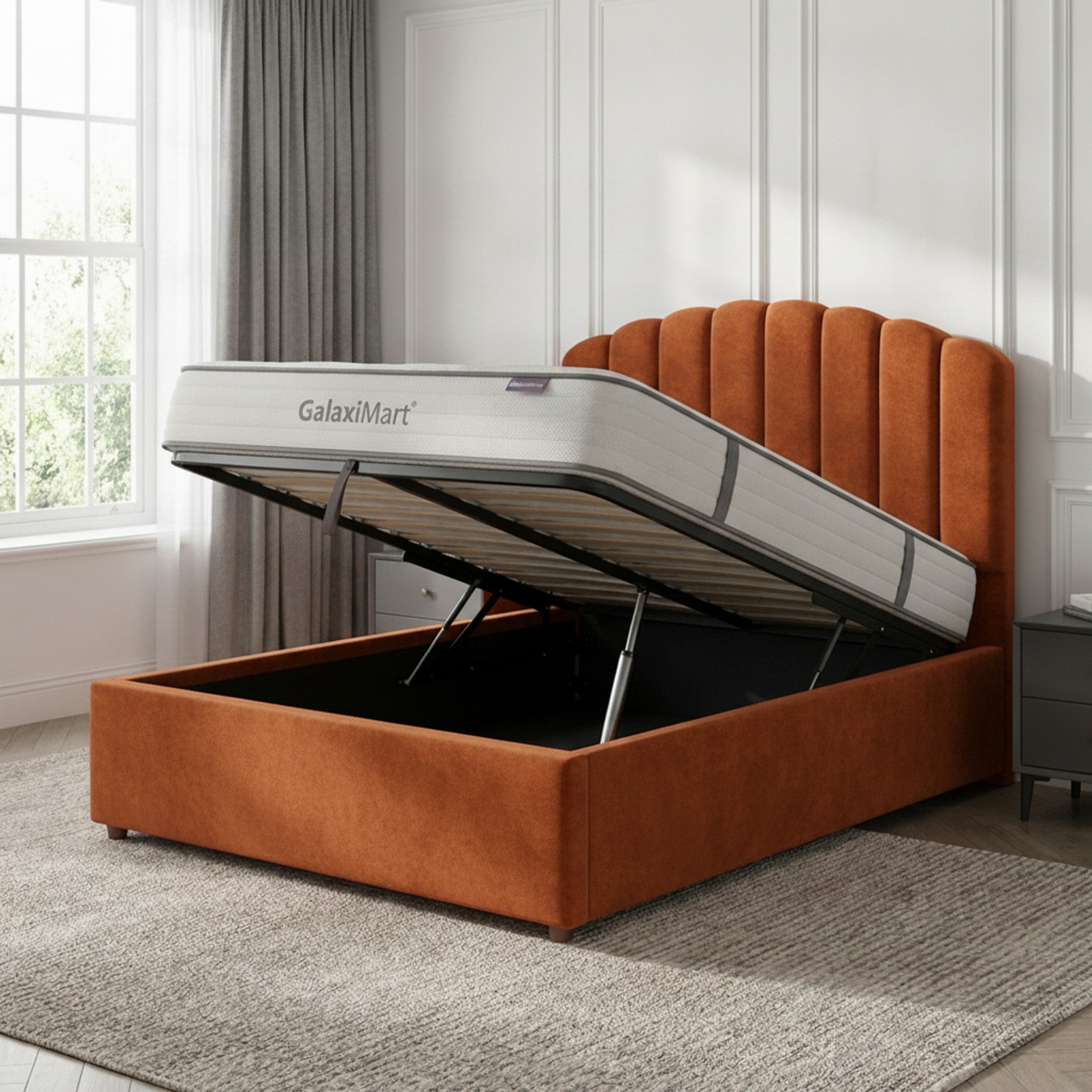 Burnt Orange Berkshire Ottoman Bed with Gas-Lift Storage