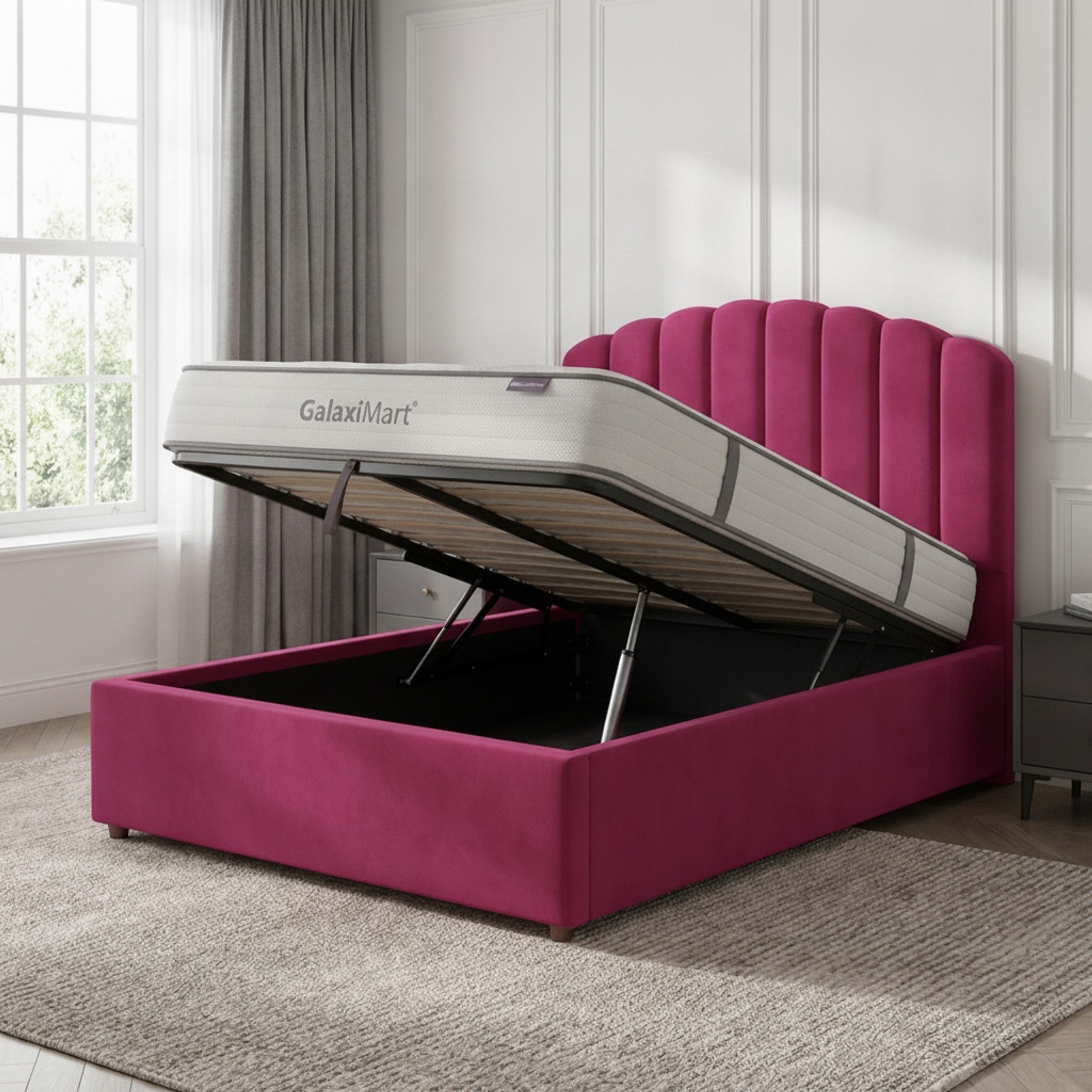 Cerise Berkshire Ottoman Bed - Gas-Lift Storage