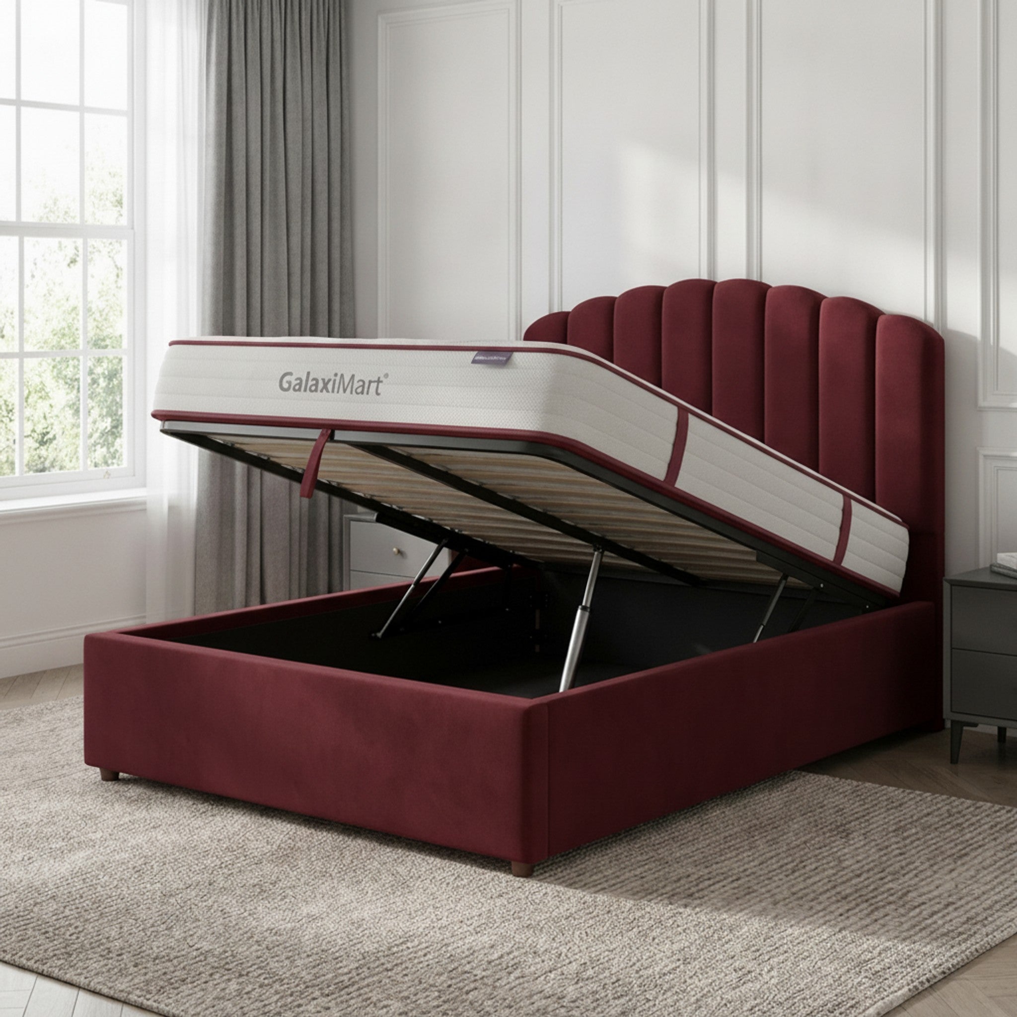 Claret Berkshire Ottoman Bed with Gas-Lift Storage